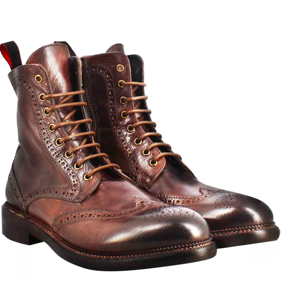 Outlet Leonardo Shoes Anfibi Candy Da Uomo In Pelle Lavata Colore Bronzato Marrone
