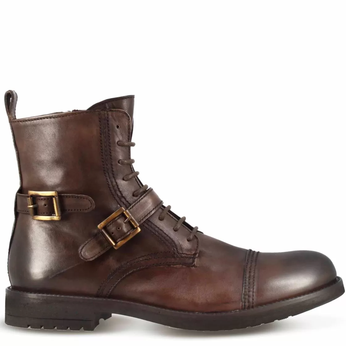 Discount Leonardo Shoes Anfibio Da Uomo In Pelle Colore E Suola In Gomma Marrone Scuro