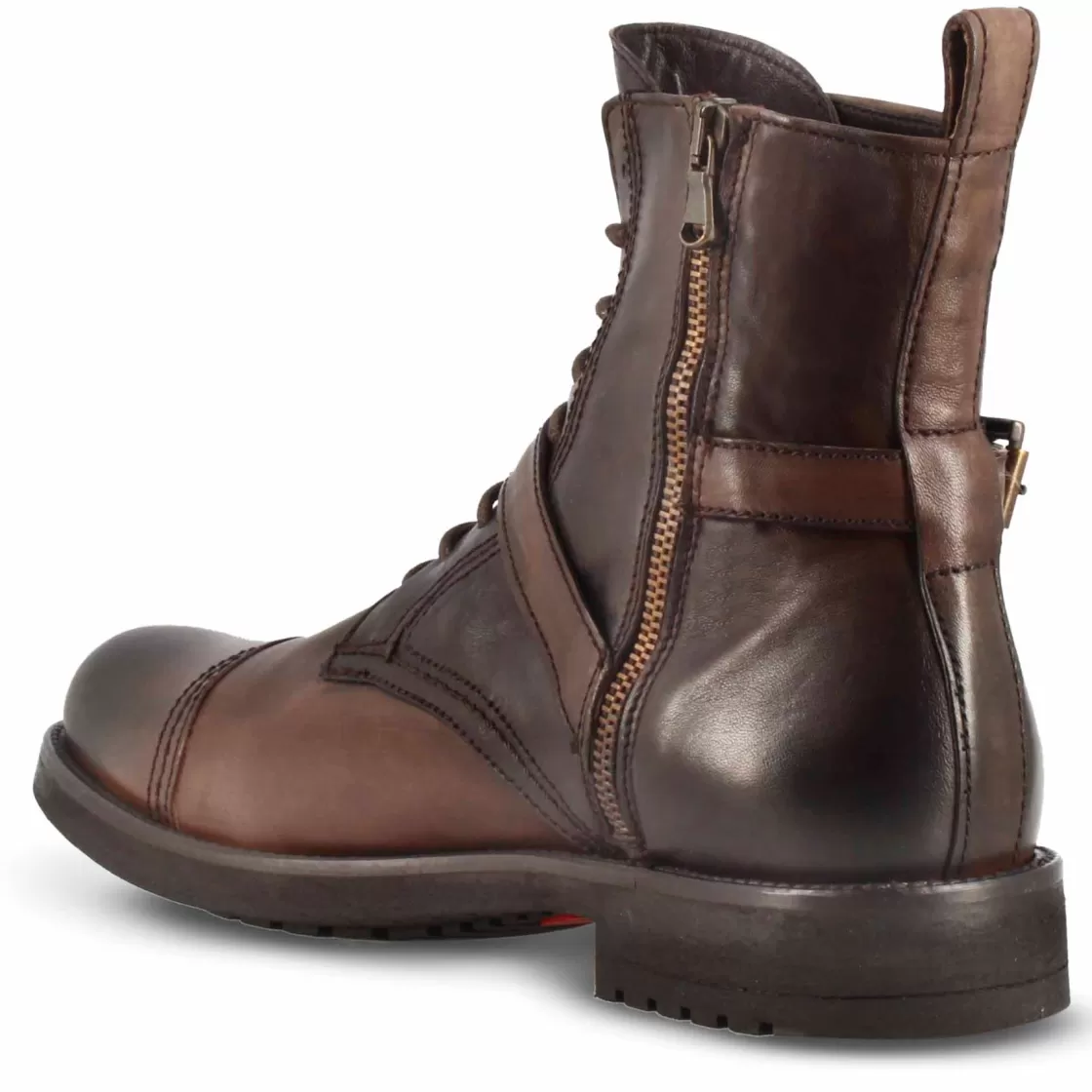 Discount Leonardo Shoes Anfibio Da Uomo In Pelle Colore E Suola In Gomma Marrone Scuro