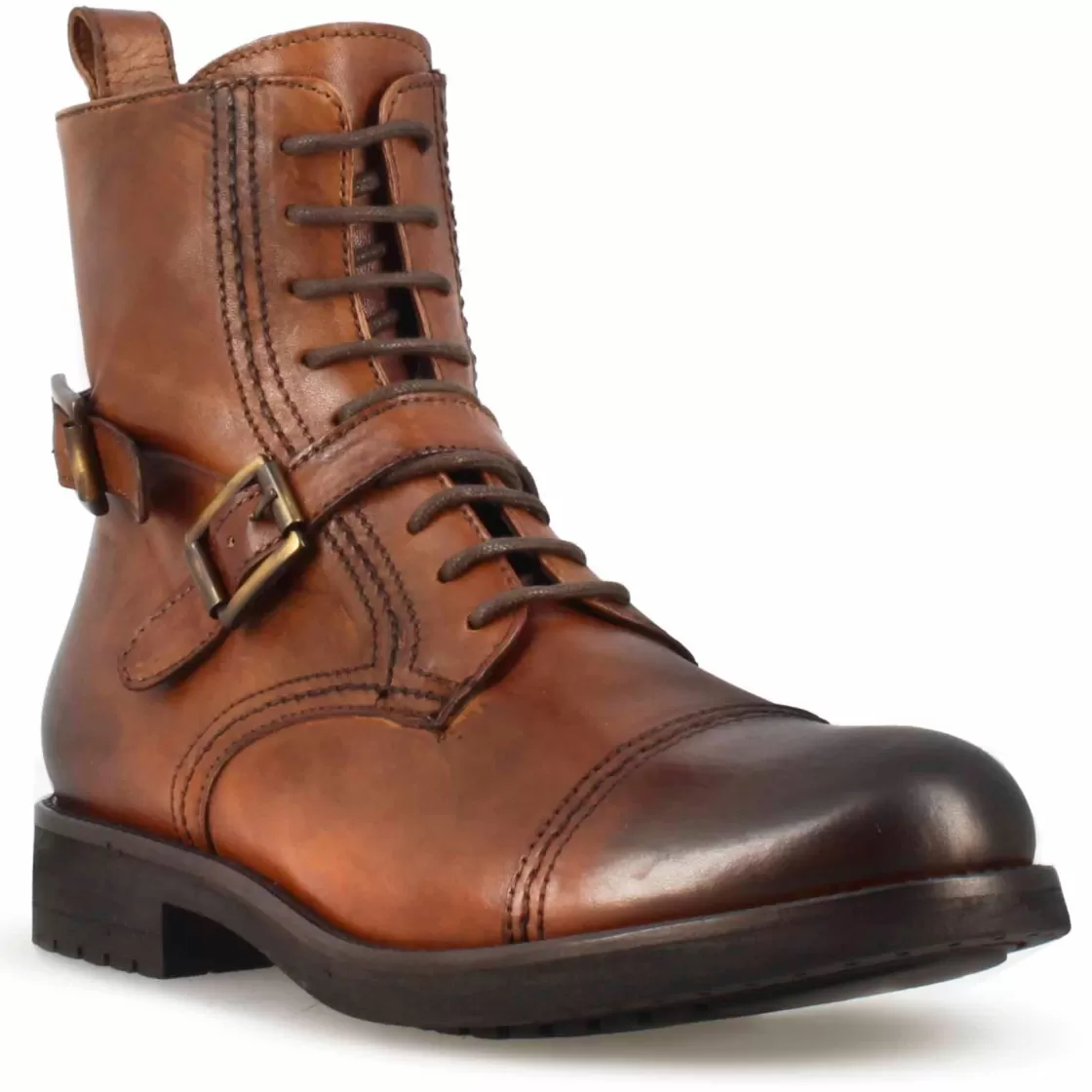 Sale Leonardo Shoes Anfibio Da Uomo In Pelle E Suola In Gomma Marrone