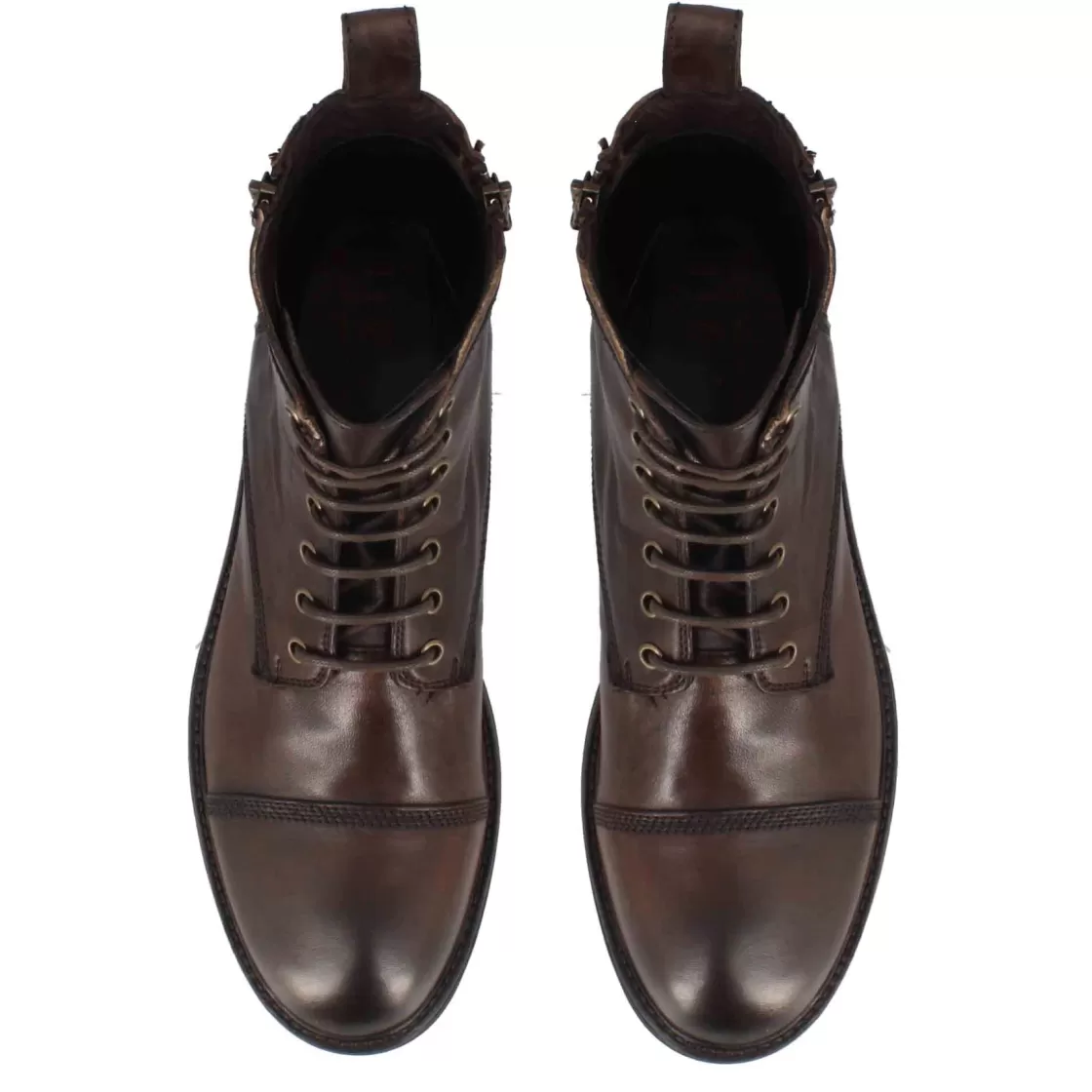 Shop Leonardo Shoes Anfibio Da Uomo In Pelle Con Allacciatura E Cerniera Marrone Scuro
