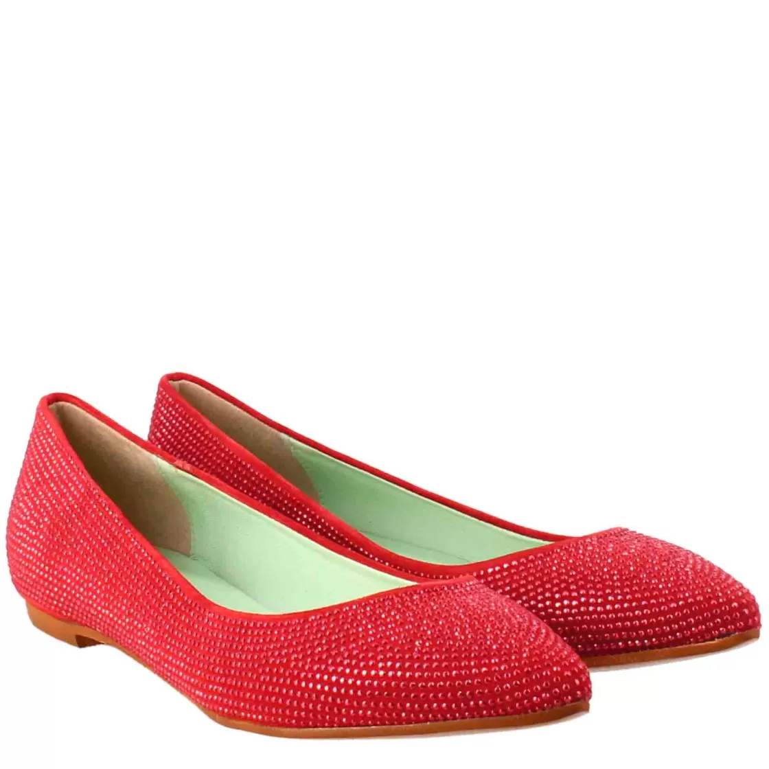Flash Sale Leonardo Shoes Ballerine Da Donna Color In Pelle Scamosciata Con Strass Rosso