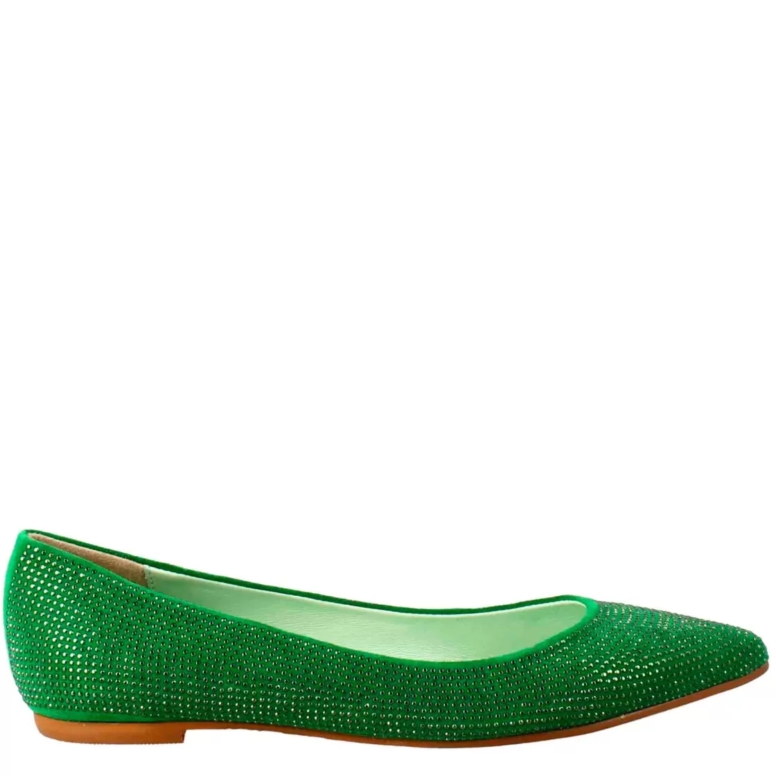 Outlet Leonardo Shoes Ballerine Da Donna Color In Pelle Scamosciata Con Strass Verde