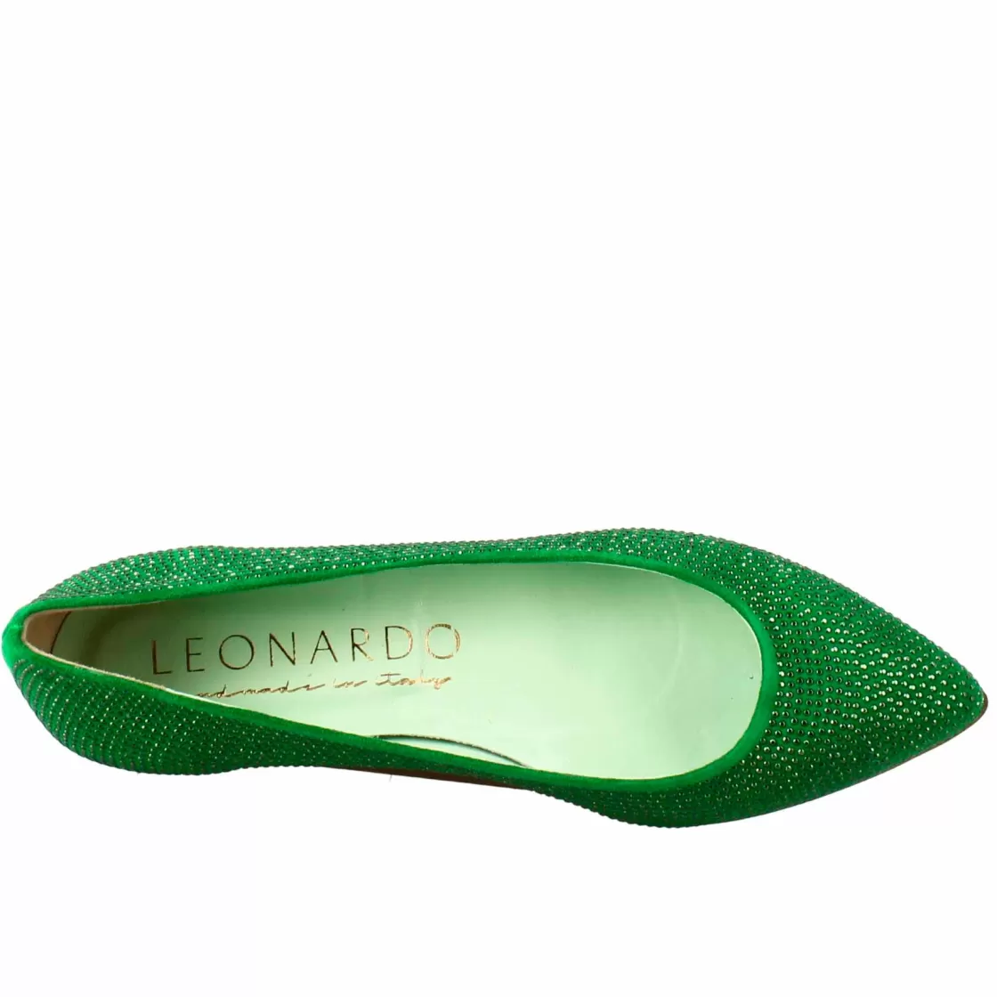 Outlet Leonardo Shoes Ballerine Da Donna Color In Pelle Scamosciata Con Strass Verde