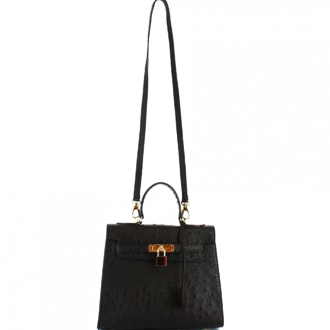 Discount Leonardo Shoes Borsa A Mano Con Tracolla Da Donna Artigianale In Pelle Di Struzzo Nera Nero