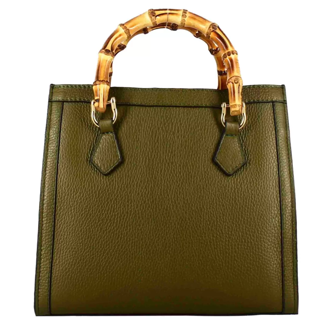 Cheap Leonardo Shoes Borsa Bamboo Da Donna In Pelle Colore Con Manici In Legno E Tracolla Verde