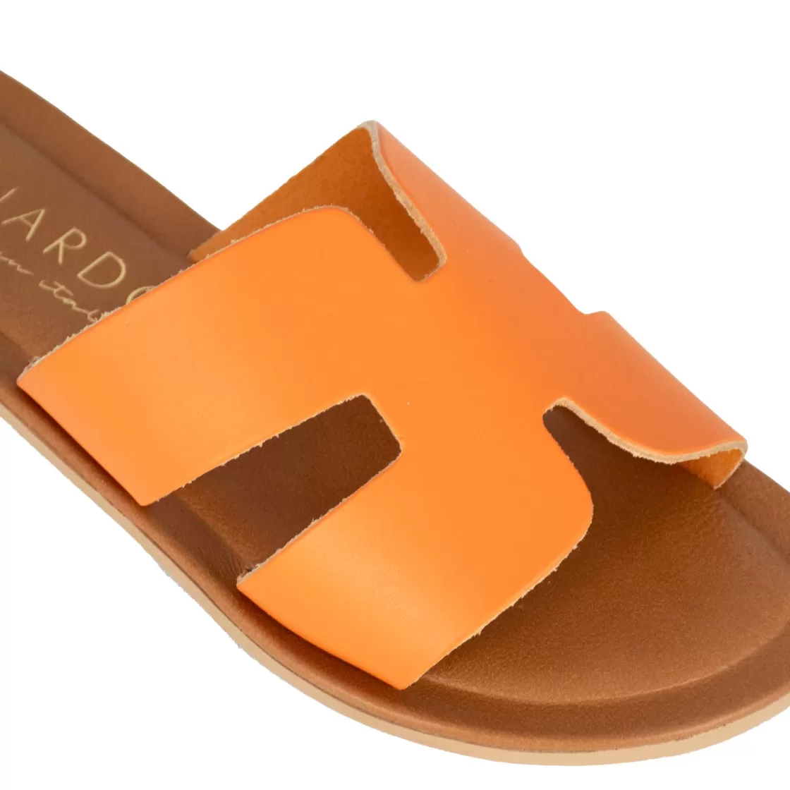 Store Leonardo Shoes Ciabattine Da Donna In Pelle Colore Arancio