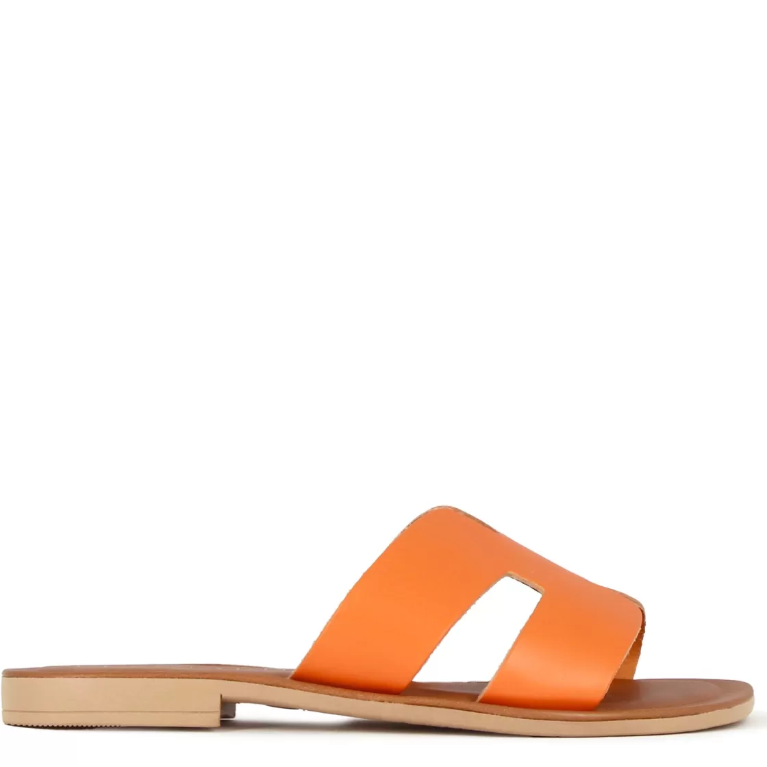 Store Leonardo Shoes Ciabattine Da Donna In Pelle Colore Arancio