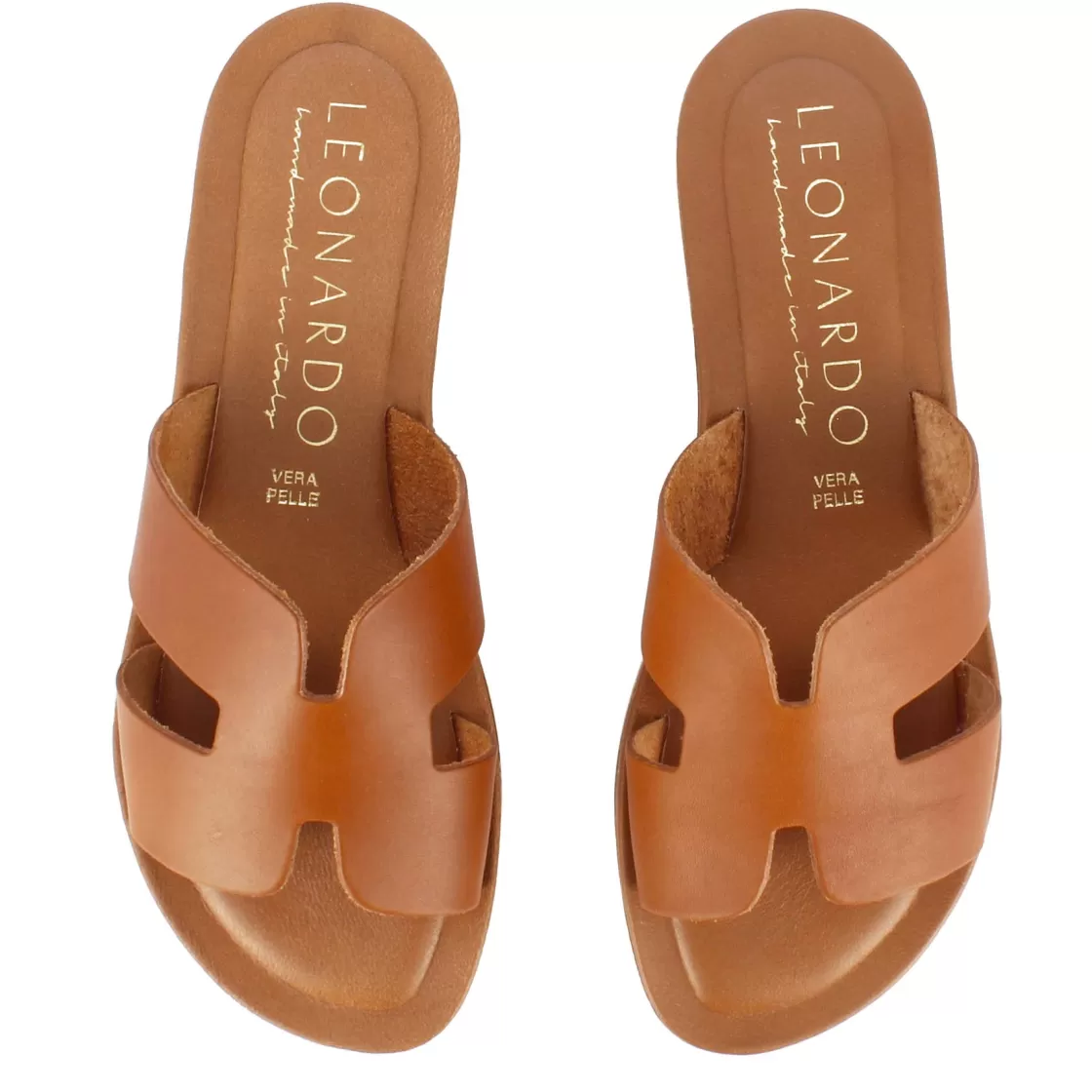 Fashion Leonardo Shoes Ciabattine Da Donna In Pelle Colore Marrone Chiaro