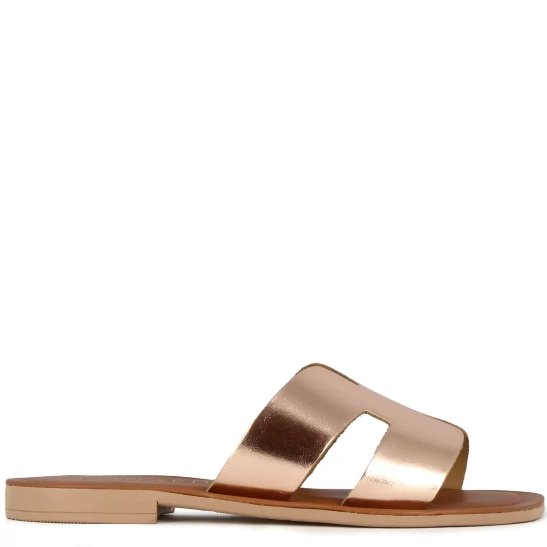 New Leonardo Shoes Ciabattine Da Donna In Pelle Metallizzata Colore Rosa Oro