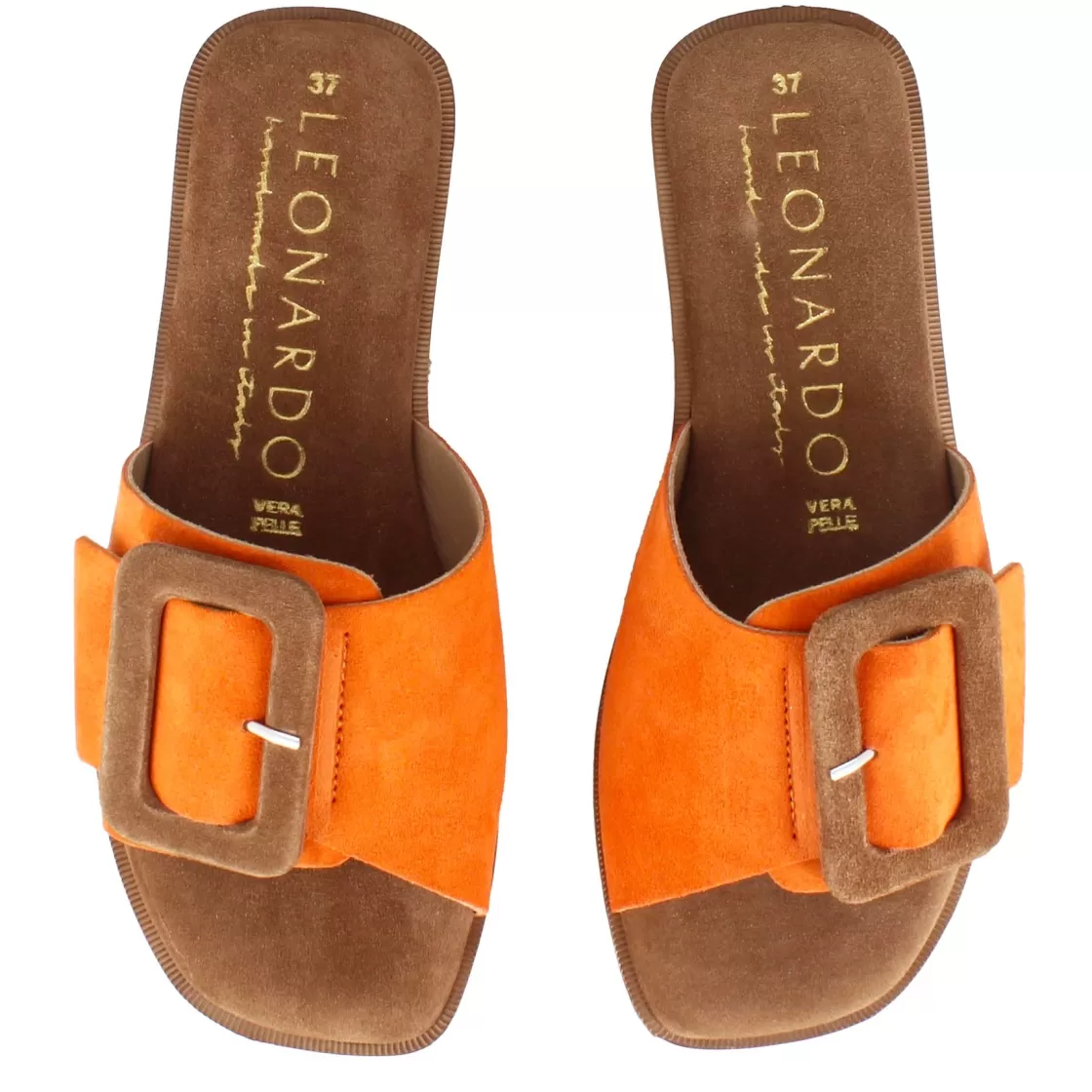 Hot Leonardo Shoes Ciabattine Da Donna Scamosciate Colore E Marrone Arancio