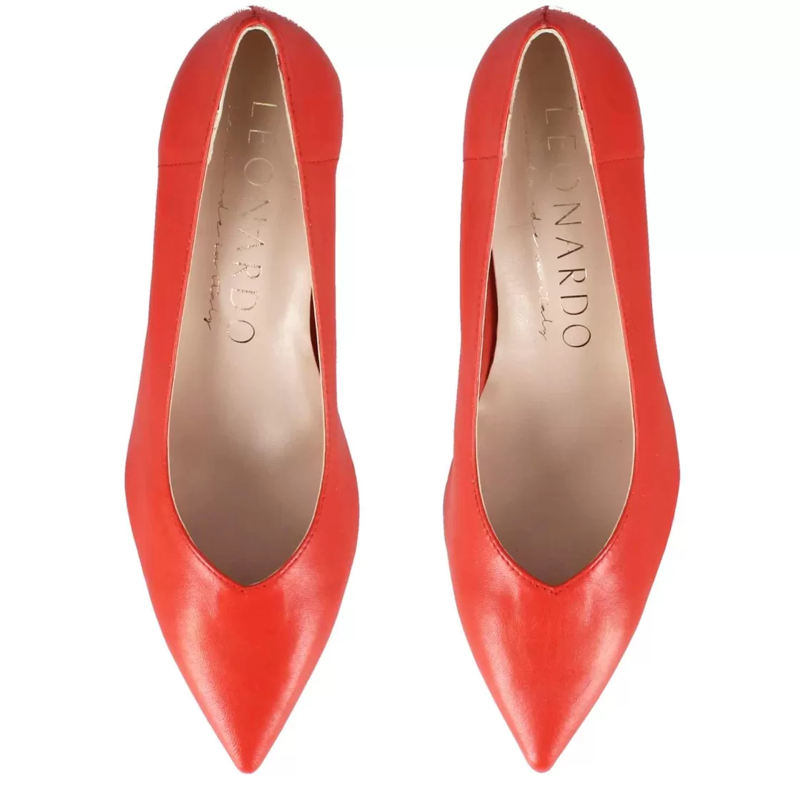 Discount Leonardo Shoes Décolleté Da Donna In Pelle Colore Con Tacco Medio Rosso