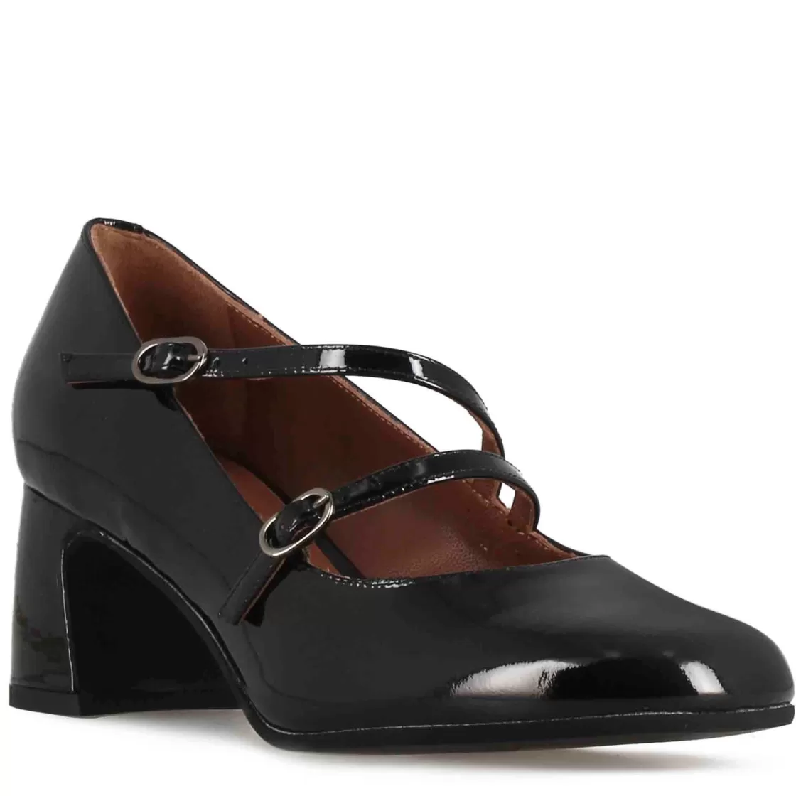 New Leonardo Shoes Décolleté Mary Jane In Pelle Verniciata Colore Con Doppio Cinturino Nero