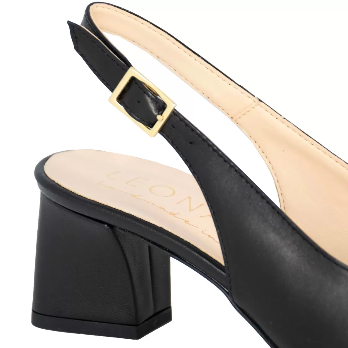 Hot Leonardo Shoes Décolleté Slingback Da Donna In Pelle Colore Con Tacco Medio Nero