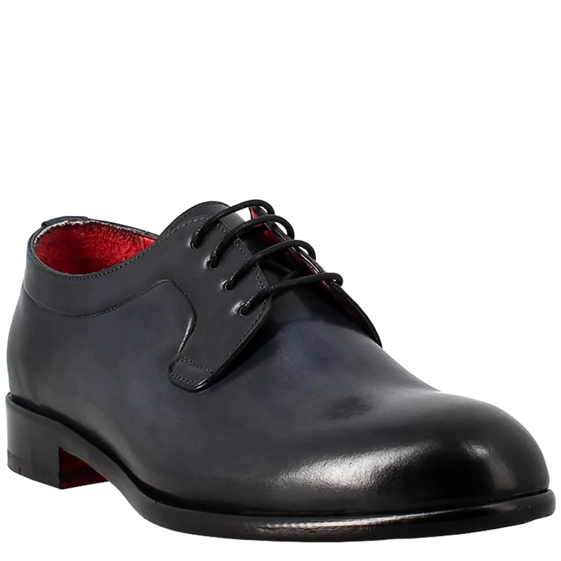 Shop Leonardo Shoes Derby Elegante Da Uomo In Pelle Liscia Blu