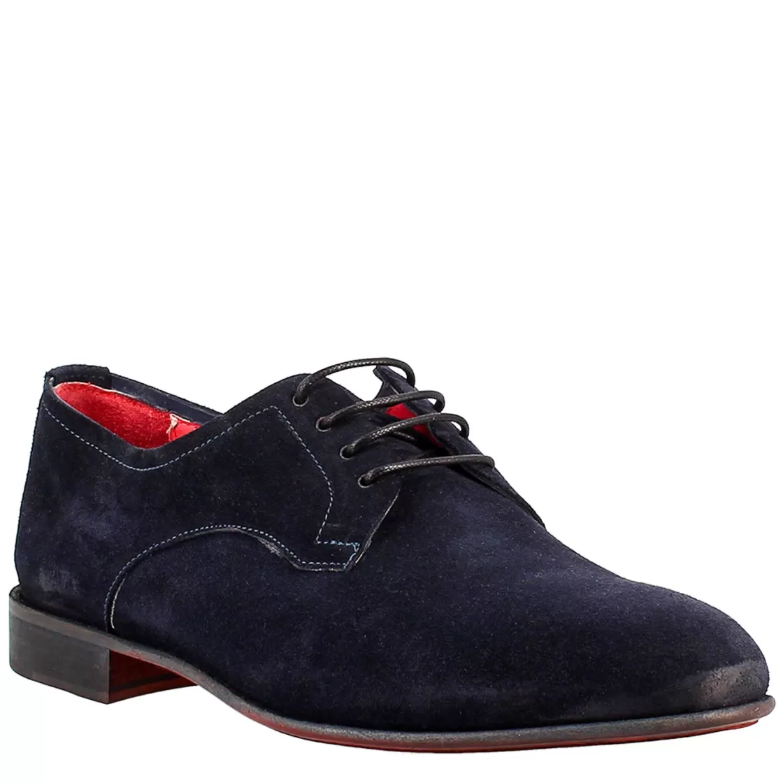 Store Leonardo Shoes Derby Elegante Da Uomo In Pelle Scamosciata Blu