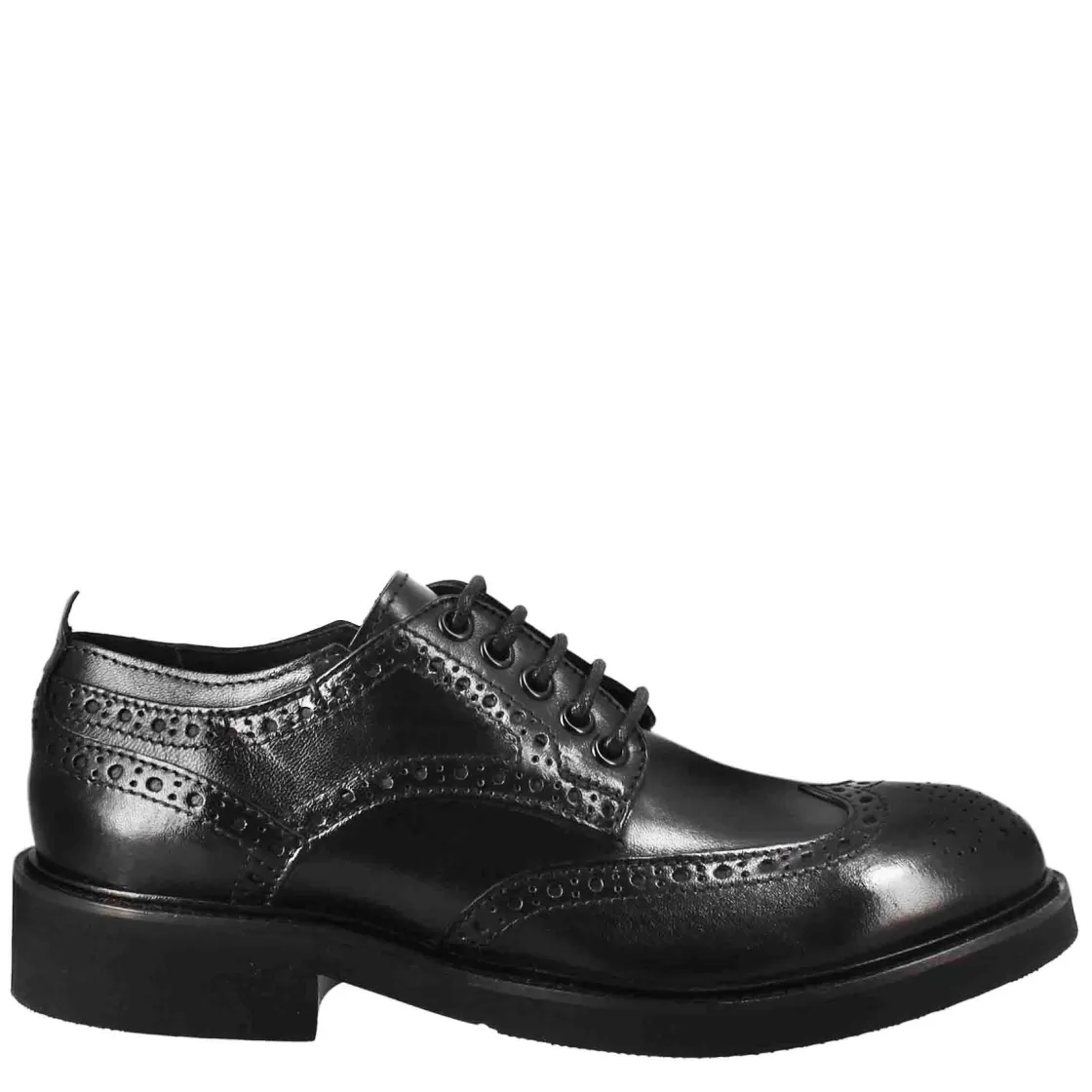 Online Leonardo Shoes Derby Da Donna Con Dettagli Brogue Paupa In Pelle Lavata Colore Nero