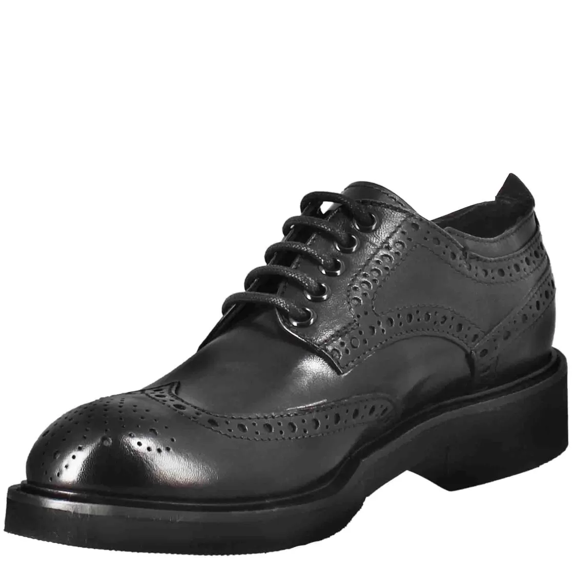 Online Leonardo Shoes Derby Da Donna Con Dettagli Brogue Paupa In Pelle Lavata Colore Nero