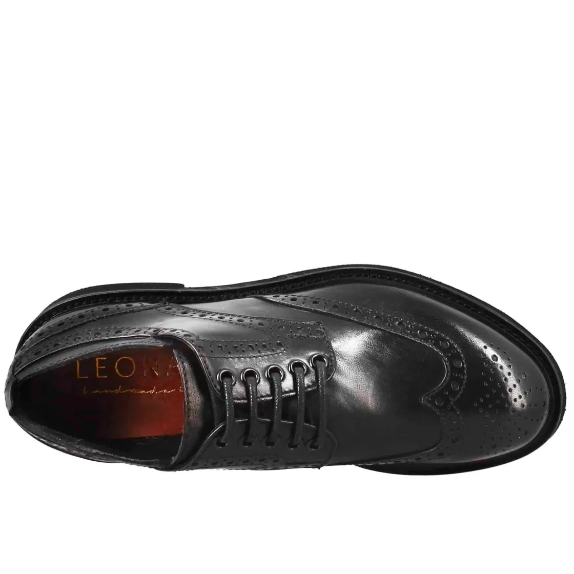 Online Leonardo Shoes Derby Da Donna Con Dettagli Brogue Paupa In Pelle Lavata Colore Nero