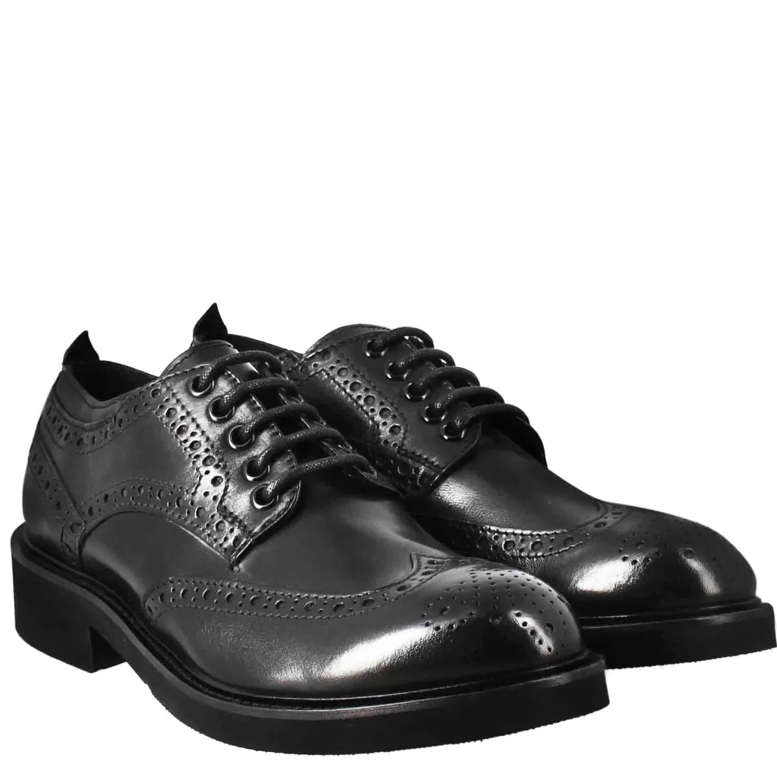 Online Leonardo Shoes Derby Da Donna Con Dettagli Brogue Paupa In Pelle Lavata Colore Nero