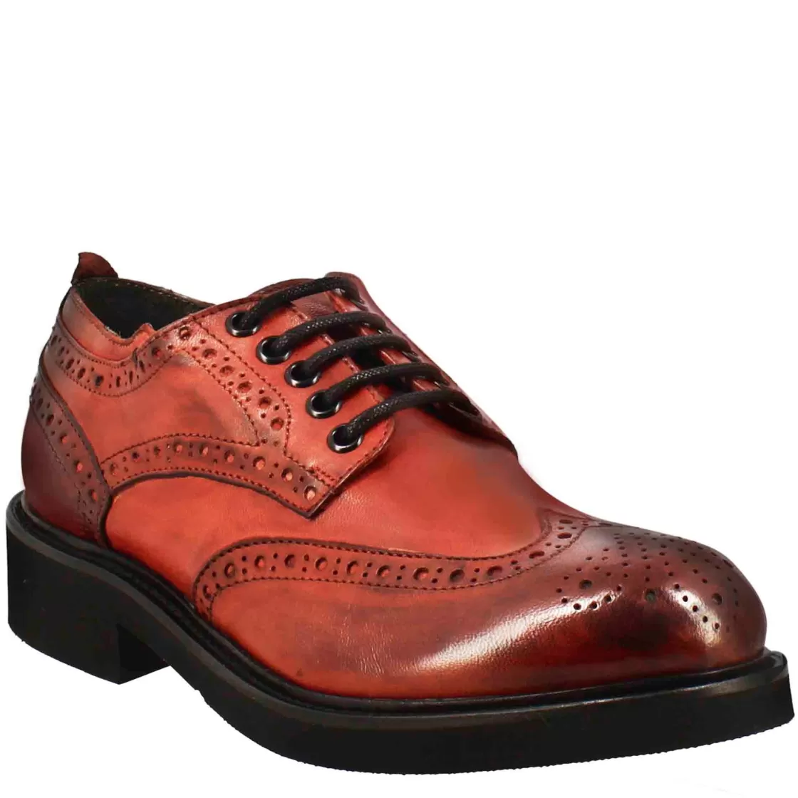 Fashion Leonardo Shoes Derby Da Donna Con Dettagli Brogue Paupa In Pelle Lavata Colore Rosso