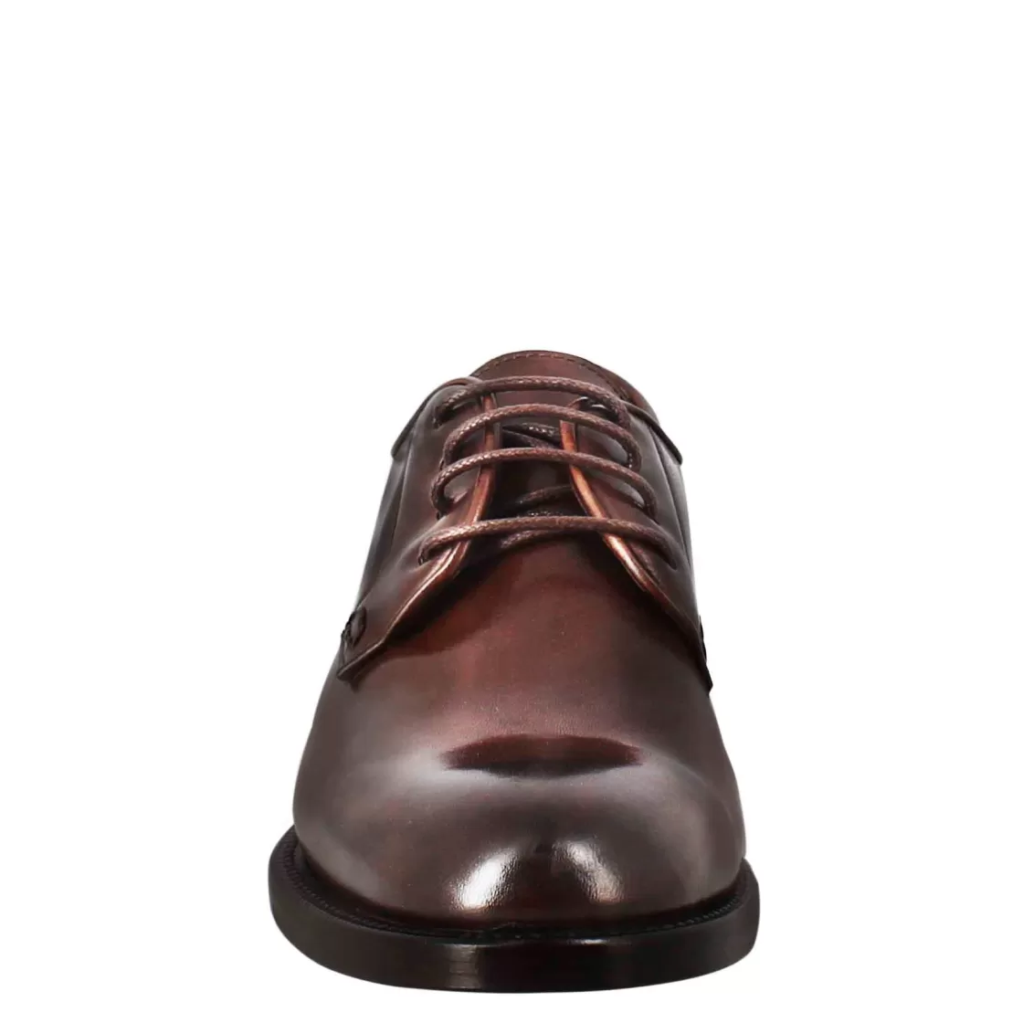 Shop Leonardo Shoes Derby Da Donna In Pelle Liscia Colore Scuro Marrone