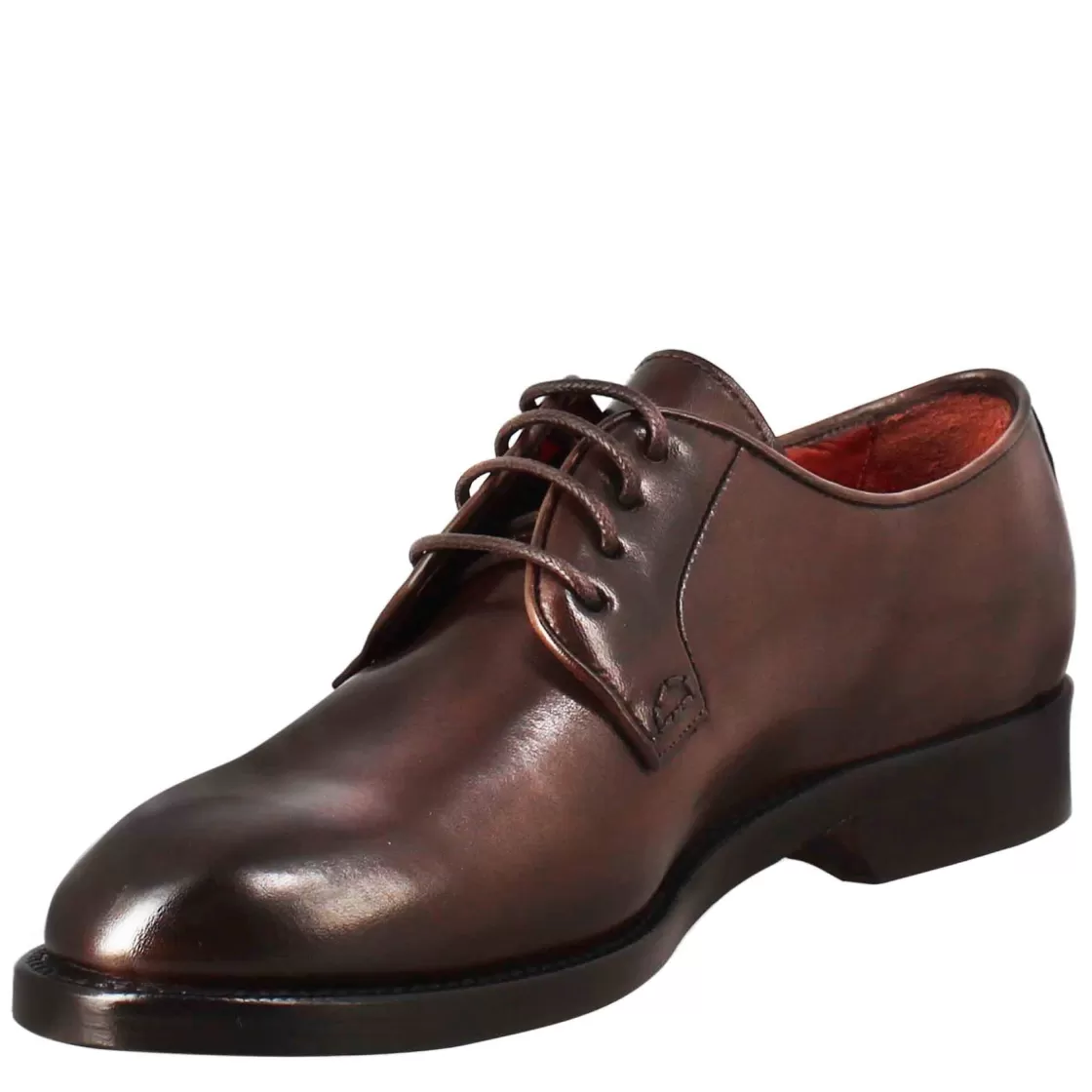 Shop Leonardo Shoes Derby Da Donna In Pelle Liscia Colore Scuro Marrone