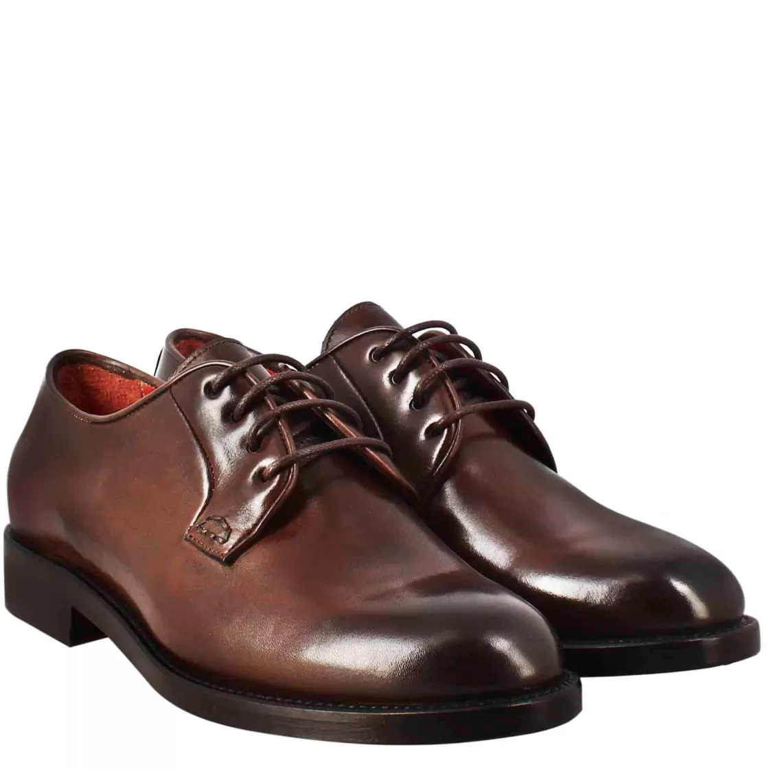 Shop Leonardo Shoes Derby Da Donna In Pelle Liscia Colore Scuro Marrone