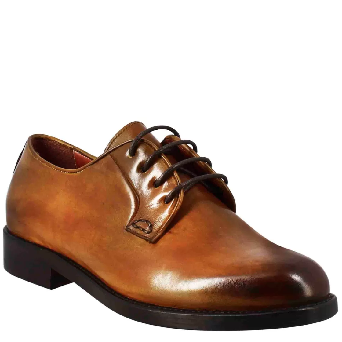 Clearance Leonardo Shoes Derby Da Donna Liscio In Pelle Colore Chiaro Marrone