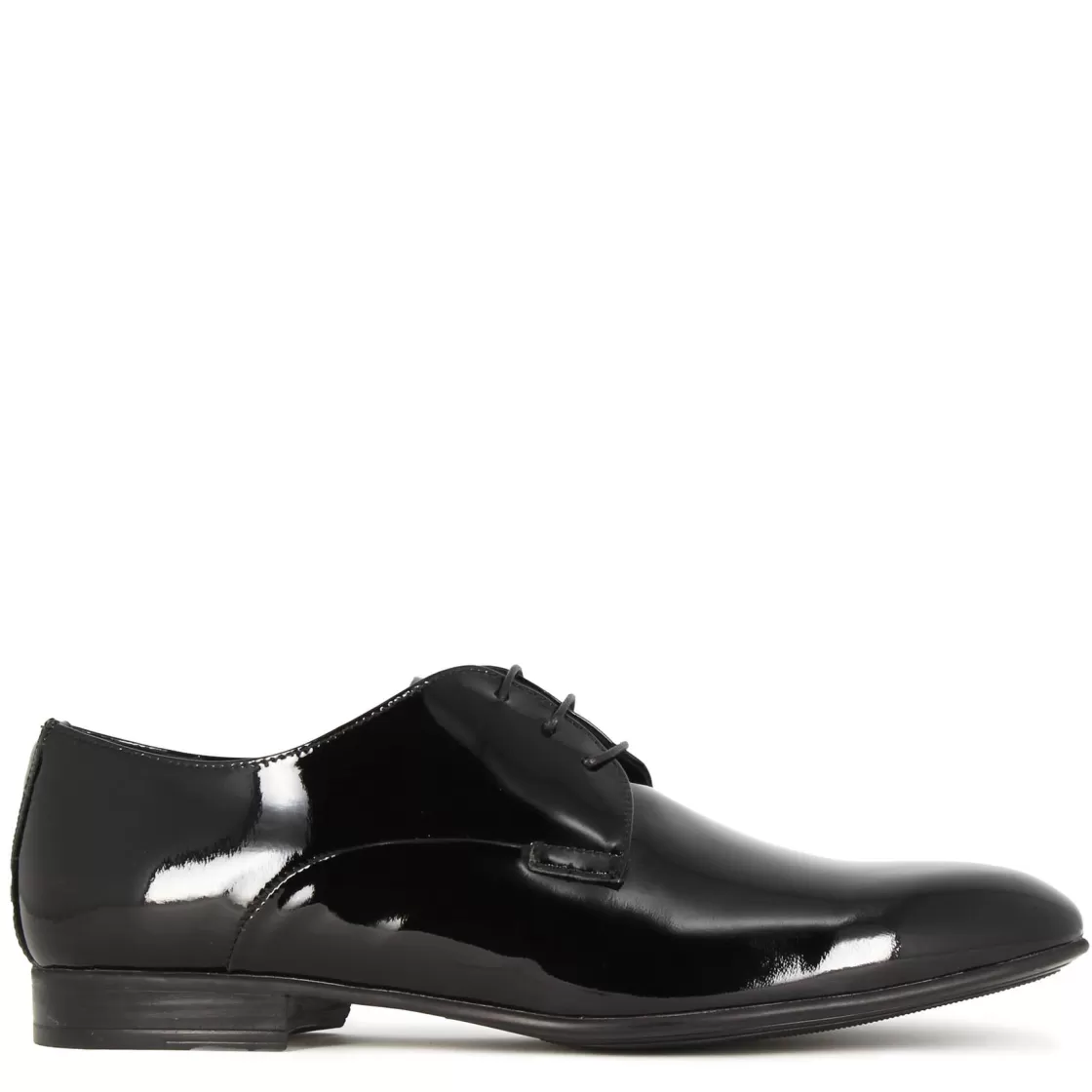 Outlet Leonardo Shoes Derby Elegante Da Uomo In Pelle Lucida Colore Nero