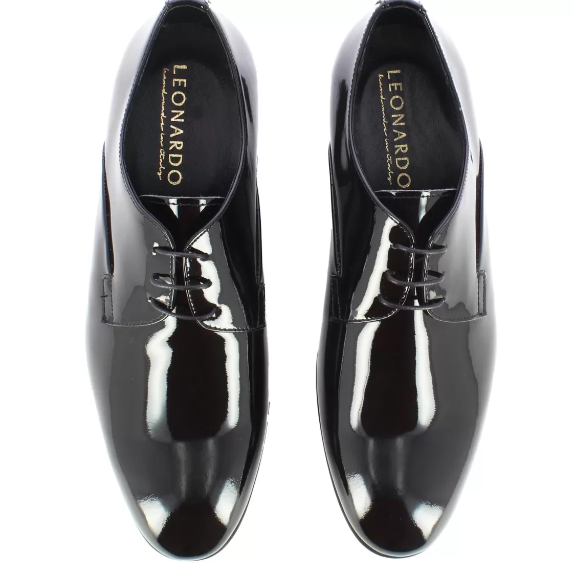 Outlet Leonardo Shoes Derby Elegante Da Uomo In Pelle Lucida Colore Nero