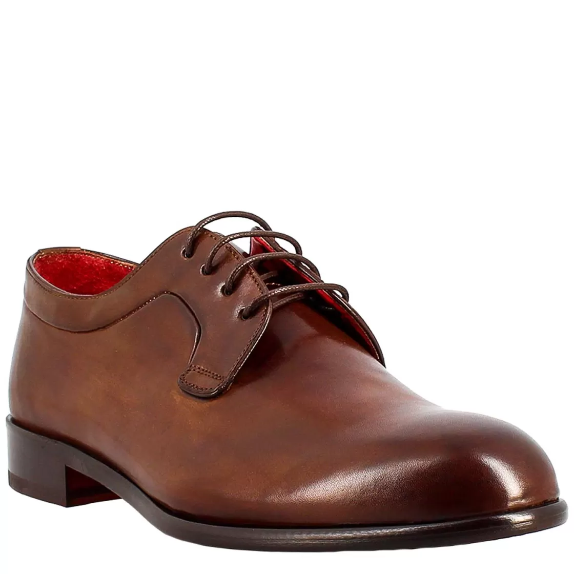 Sale Leonardo Shoes Derby Elegante Da Uomo In Pelle Liscia Marrone Scuro