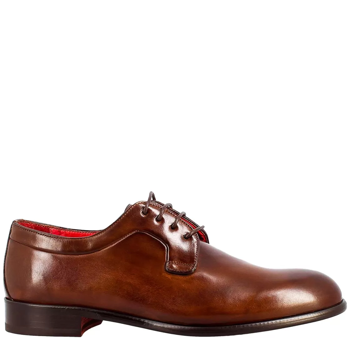 Sale Leonardo Shoes Derby Elegante Da Uomo In Pelle Liscia Marrone Scuro