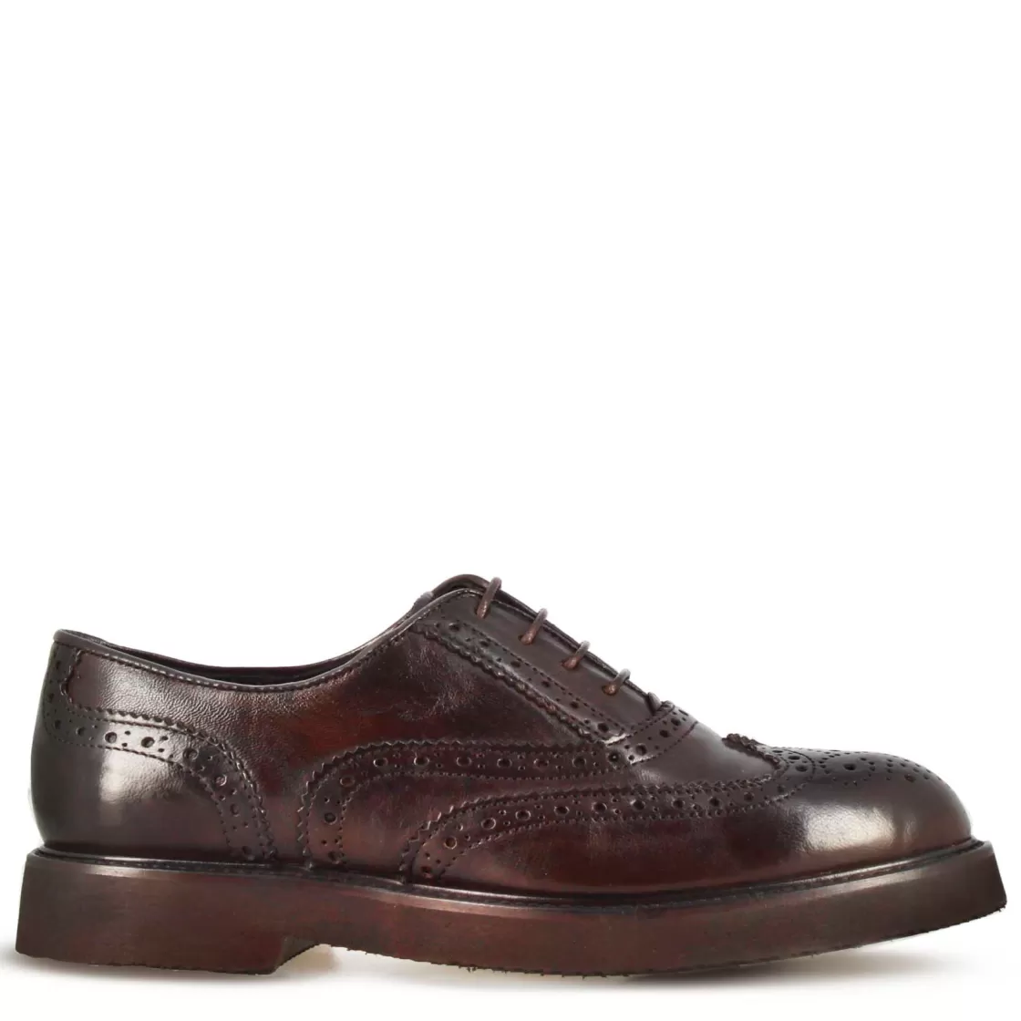 Best Sale Leonardo Shoes Francesina Brogue Da Donna In Pelle Colore Marrone Scuro