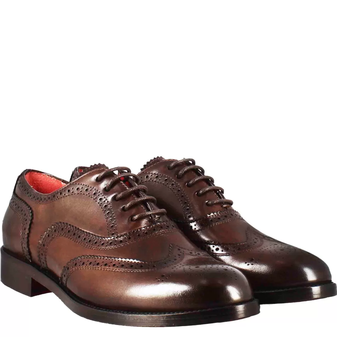 Sale Leonardo Shoes Francesina Da Donna Con Dettagli Brogue In Pelle Marrone Scuro
