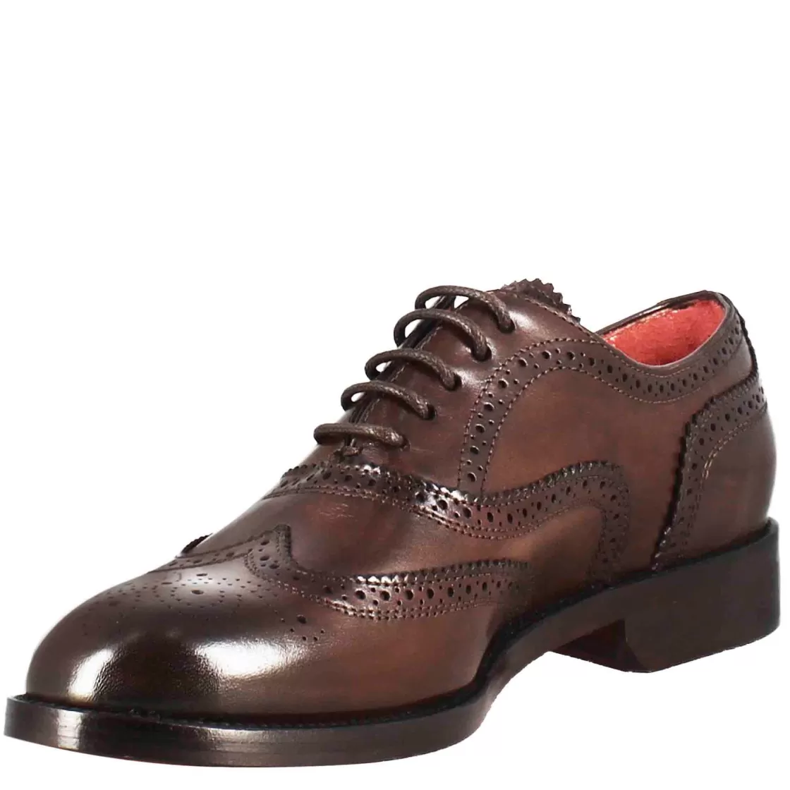 Sale Leonardo Shoes Francesina Da Donna Con Dettagli Brogue In Pelle Marrone Scuro