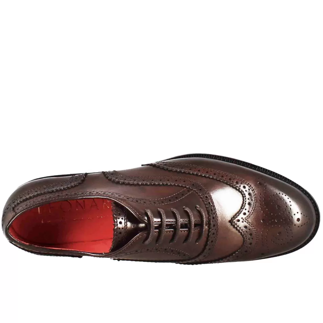 Sale Leonardo Shoes Francesina Da Donna Con Dettagli Brogue In Pelle Marrone Scuro