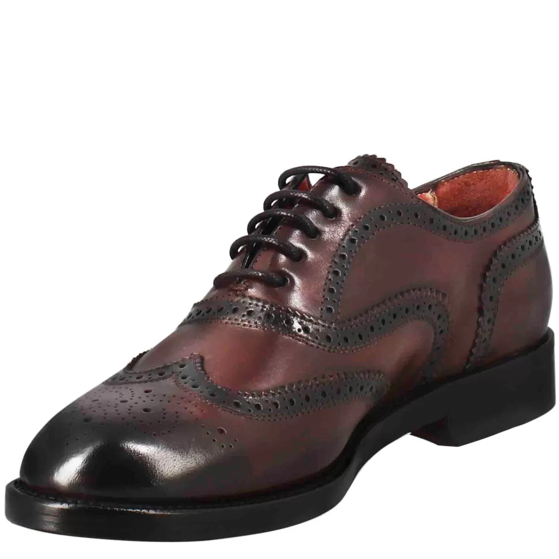 New Leonardo Shoes Francesina Da Donna Con Effetto Brogue In Pelle Colore Bordeaux