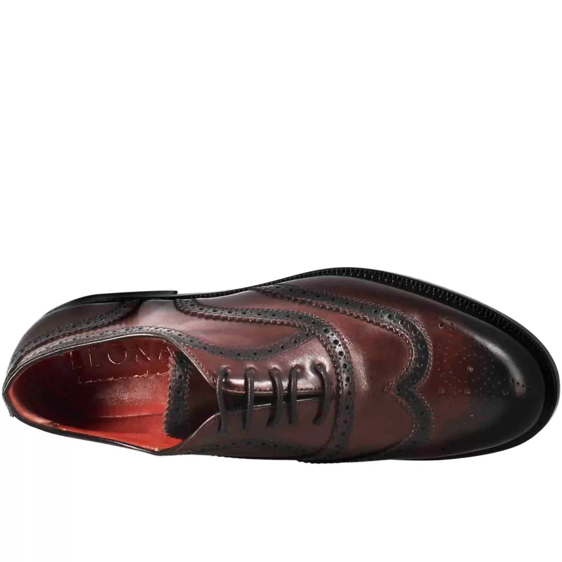 New Leonardo Shoes Francesina Da Donna Con Effetto Brogue In Pelle Colore Bordeaux
