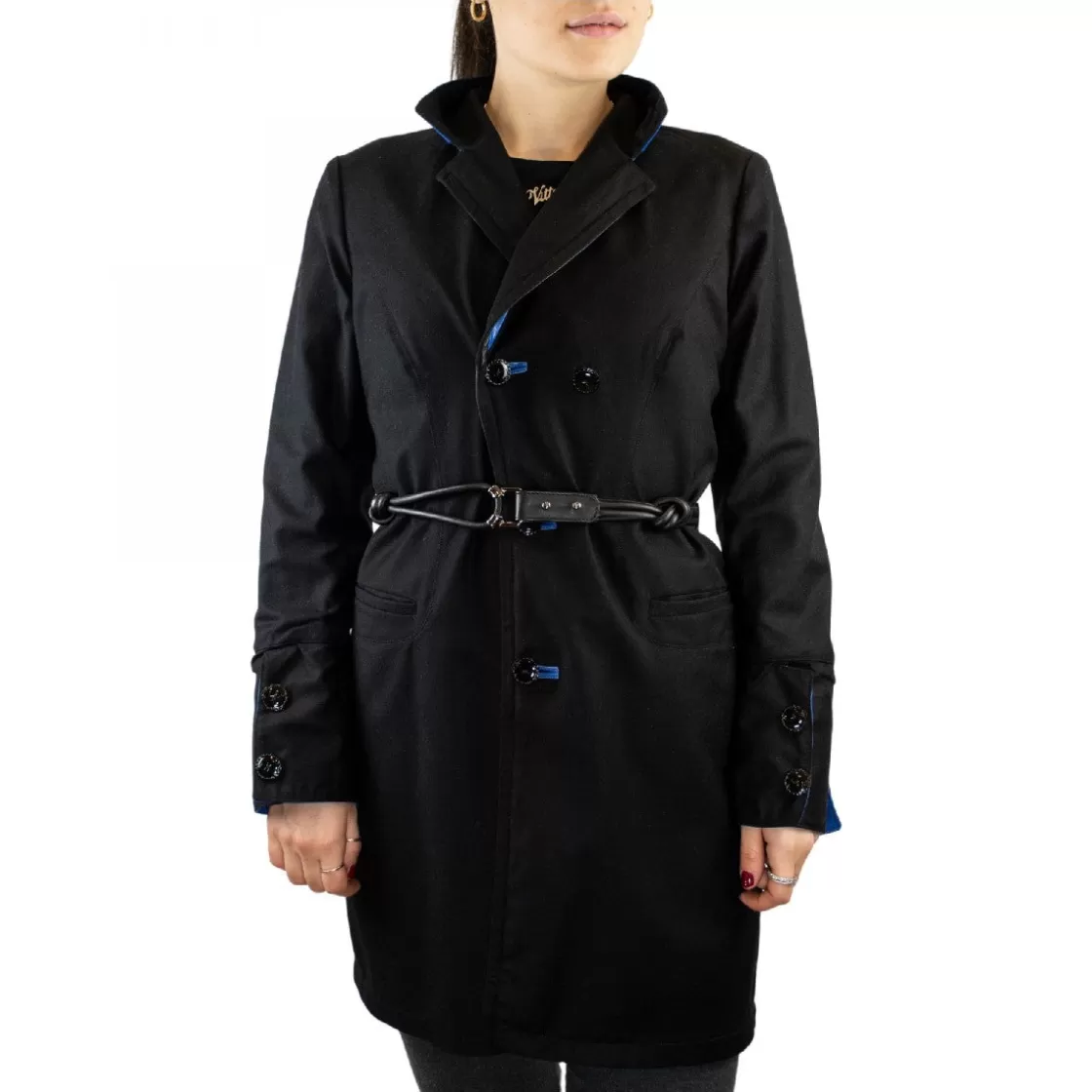 New Leonardo Shoes Giacca Reversibile Da Donna Fatta A Mano In Pelle Di Vitello E Cachemire Con Cintura Blu