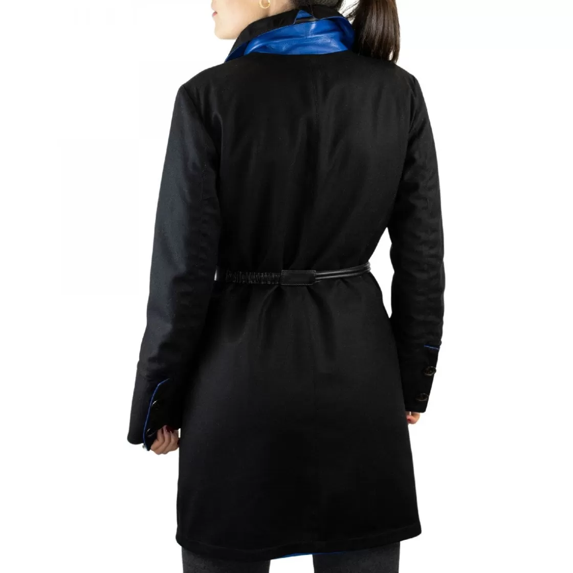 New Leonardo Shoes Giacca Reversibile Da Donna Fatta A Mano In Pelle Di Vitello E Cachemire Con Cintura Blu