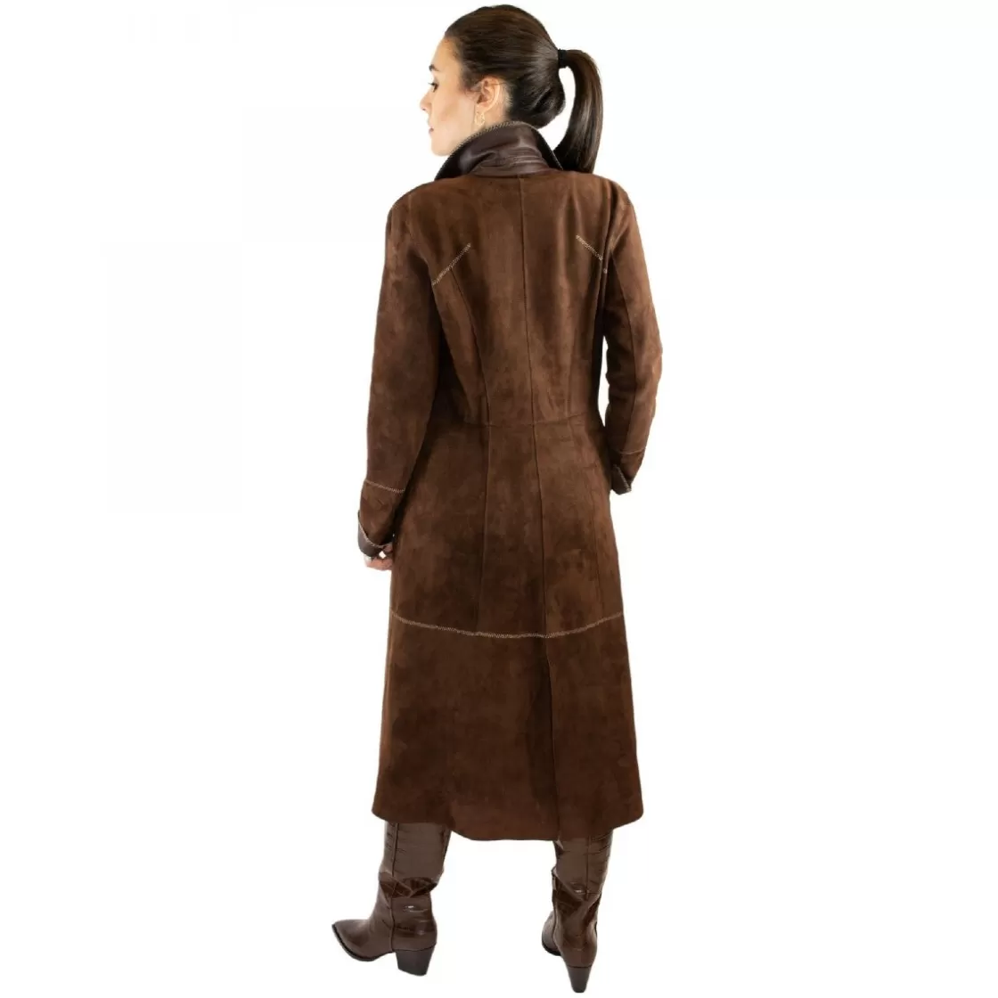 Flash Sale Leonardo Shoes Giacca Reversibile Lunga Elegante Da Donna Fatta A Mano In Pelle Con Cintura Marrone
