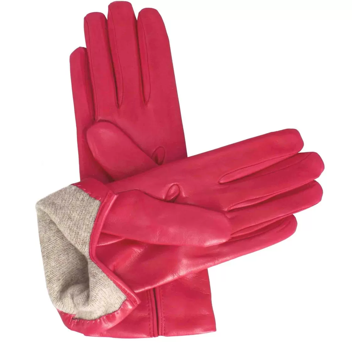 Shop Leonardo Shoes Guanto Da Donna In Pelle Color Liscia Con Fodera In Cashmere Fuxia