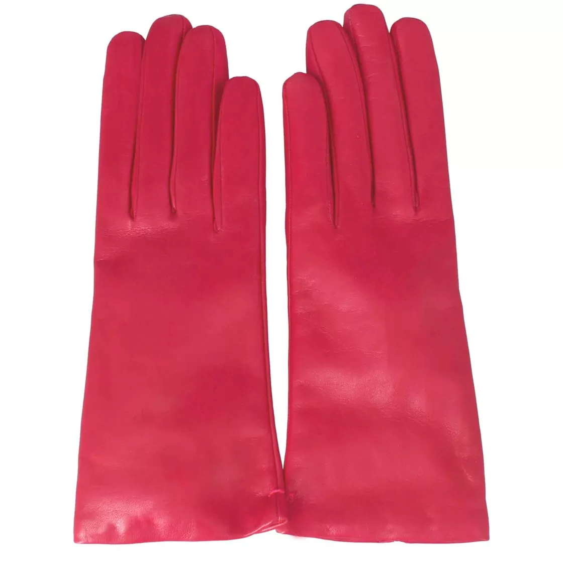 Shop Leonardo Shoes Guanto Da Donna In Pelle Color Liscia Con Fodera In Cashmere Fuxia