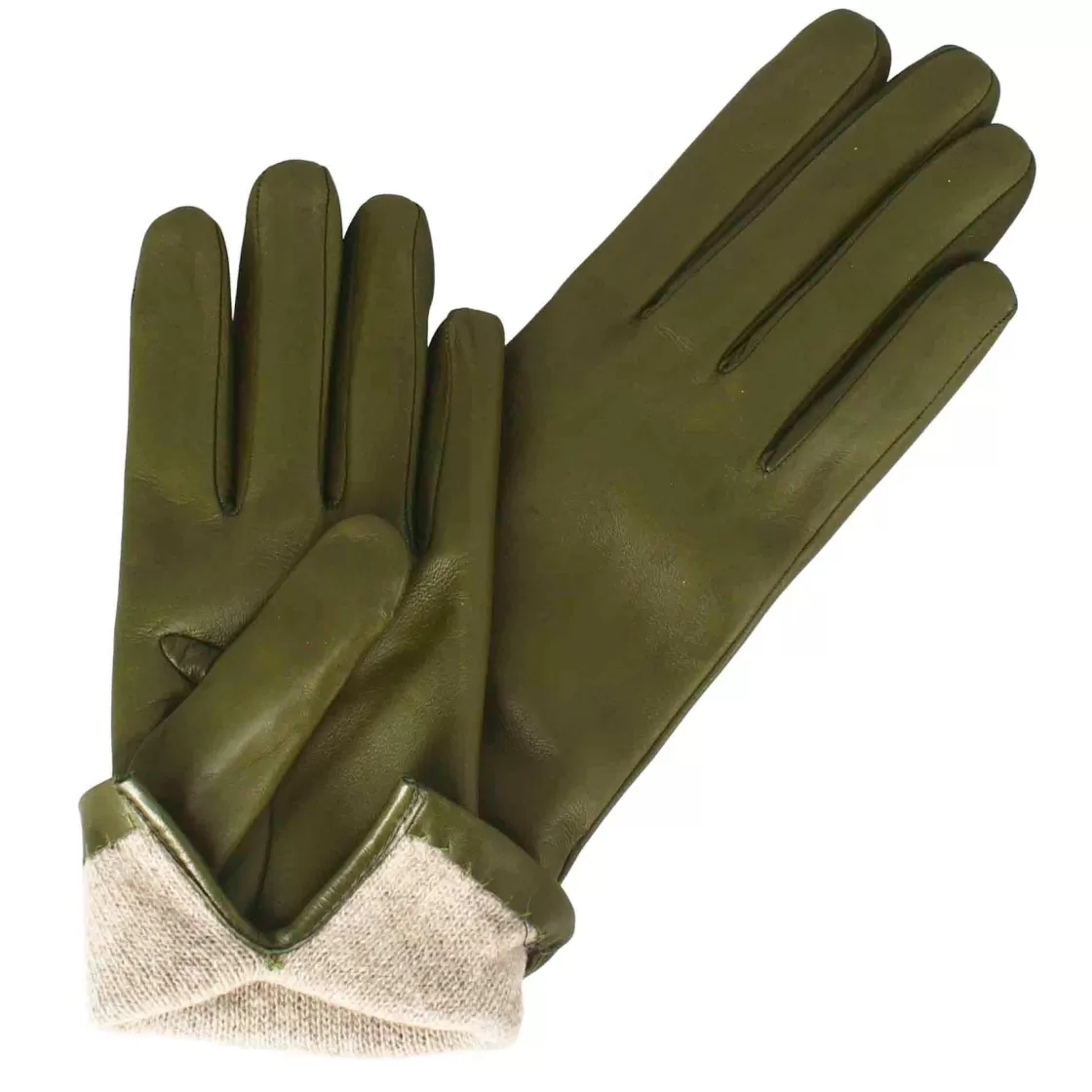 Flash Sale Leonardo Shoes Guanto Da Donna In Pelle Colore Liscia Con Fodera In Cashmere Verde