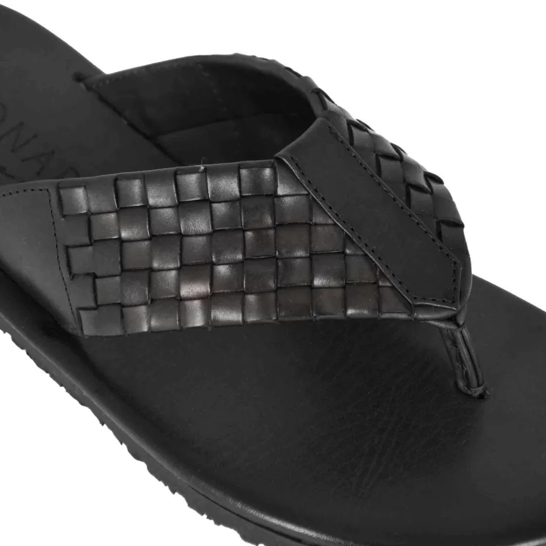 Store Leonardo Shoes Infradito Da Uomo In Pelle Intrecciata Colore Fatto A Mano Nero