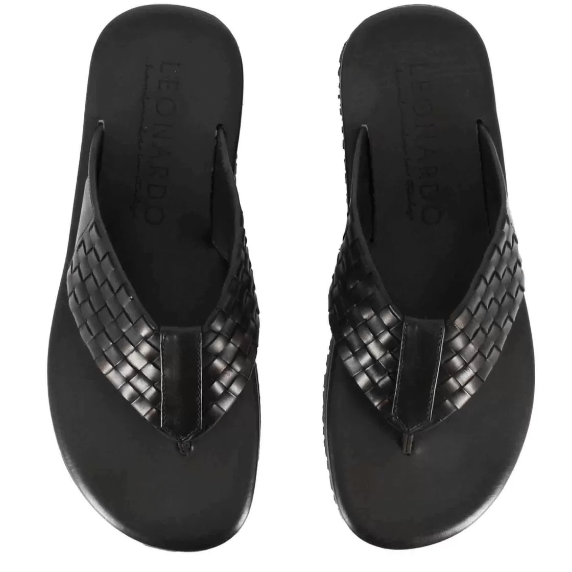 Store Leonardo Shoes Infradito Da Uomo In Pelle Intrecciata Colore Fatto A Mano Nero