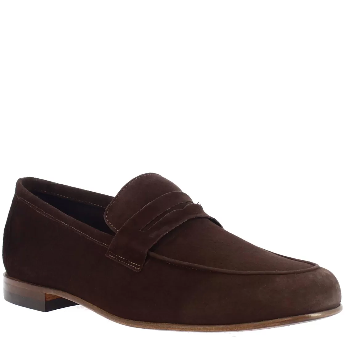 Discount Leonardo Shoes Mocassini Slip-on Da Uomo Fatti A Mano In Pelle Di Camoscio Testa Di Moro Marrone Scuro