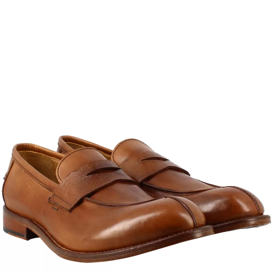 Discount Leonardo Shoes Mocassino Beige Vintage Elegante Da Uomo In Pelle Liscia Marrone