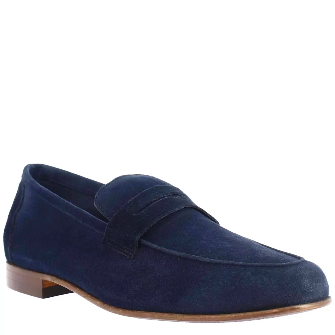 Cheap Leonardo Shoes Mocassino Blu Tasca Da Uomo In Pelle Scamosciata Blu Navi